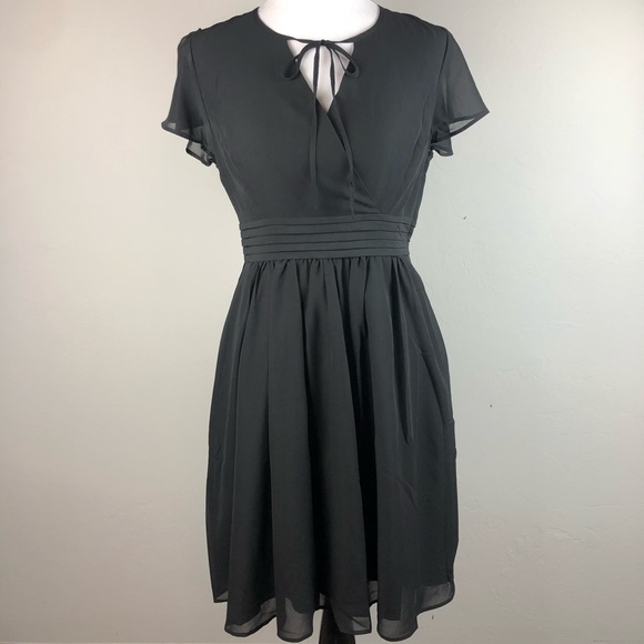 NEW ModCloth Black Chiffon Key Hole Tie Neck Dress - Picture 3 of 8